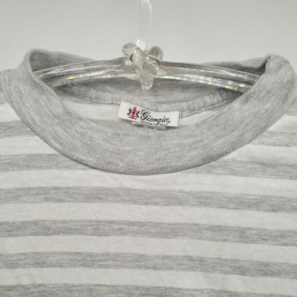 Giorgio Beverly Hills Vintage 80s Embroidered Striped Short Sleeve T Shirt - Picture 4 of 9